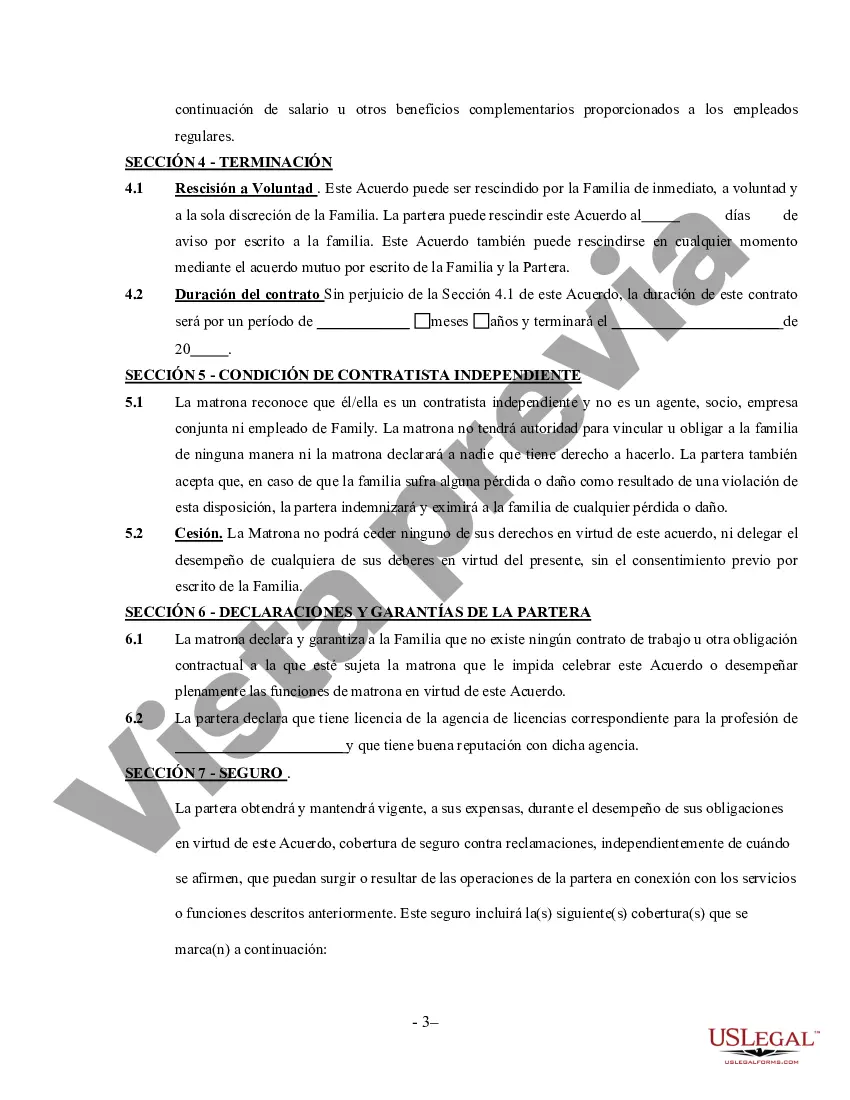 Preview Acuerdo de matrona - Contratista independiente que trabaja por cuenta propia
