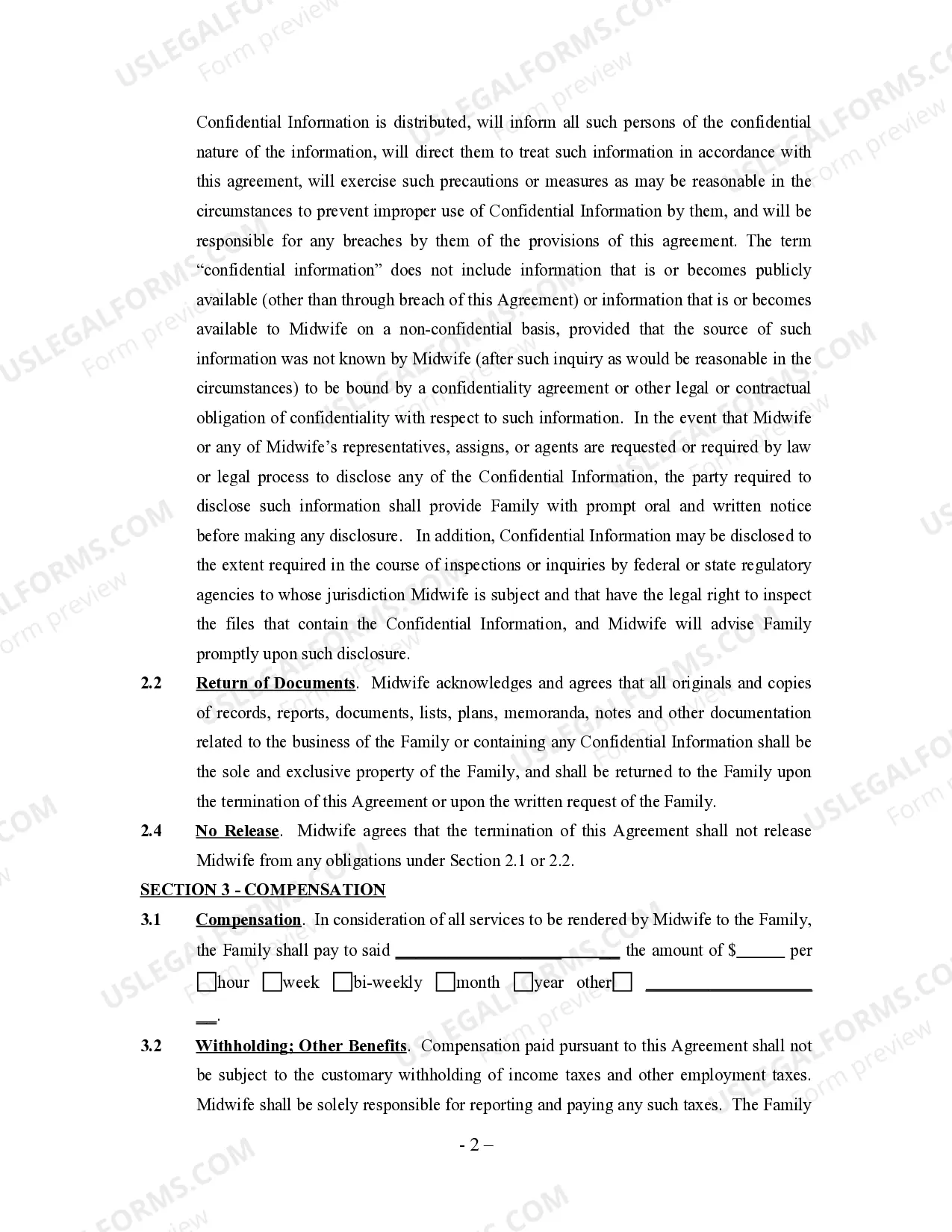 Preview Midwife Agreement - Self-Employed Independent Contractor