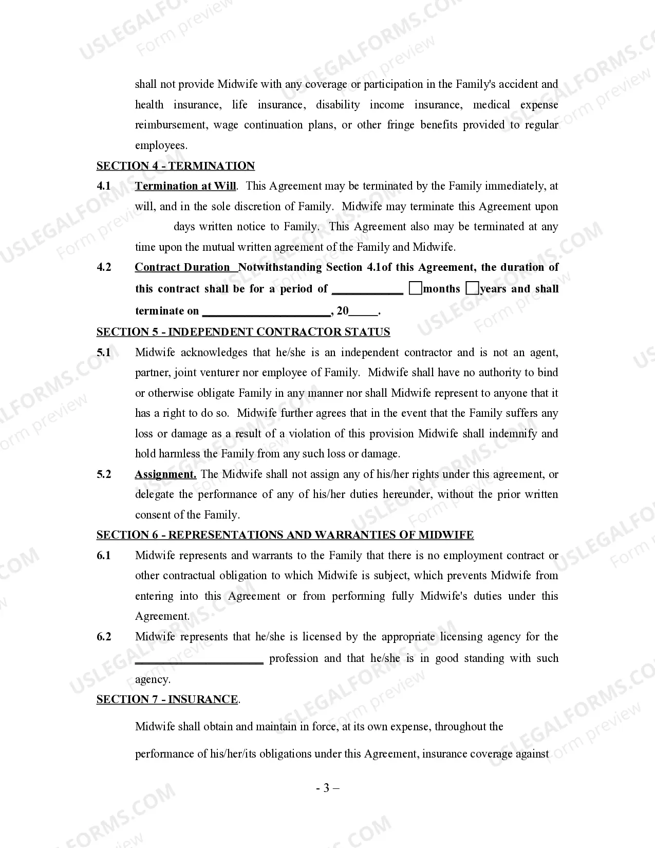 Preview Midwife Agreement - Self-Employed Independent Contractor