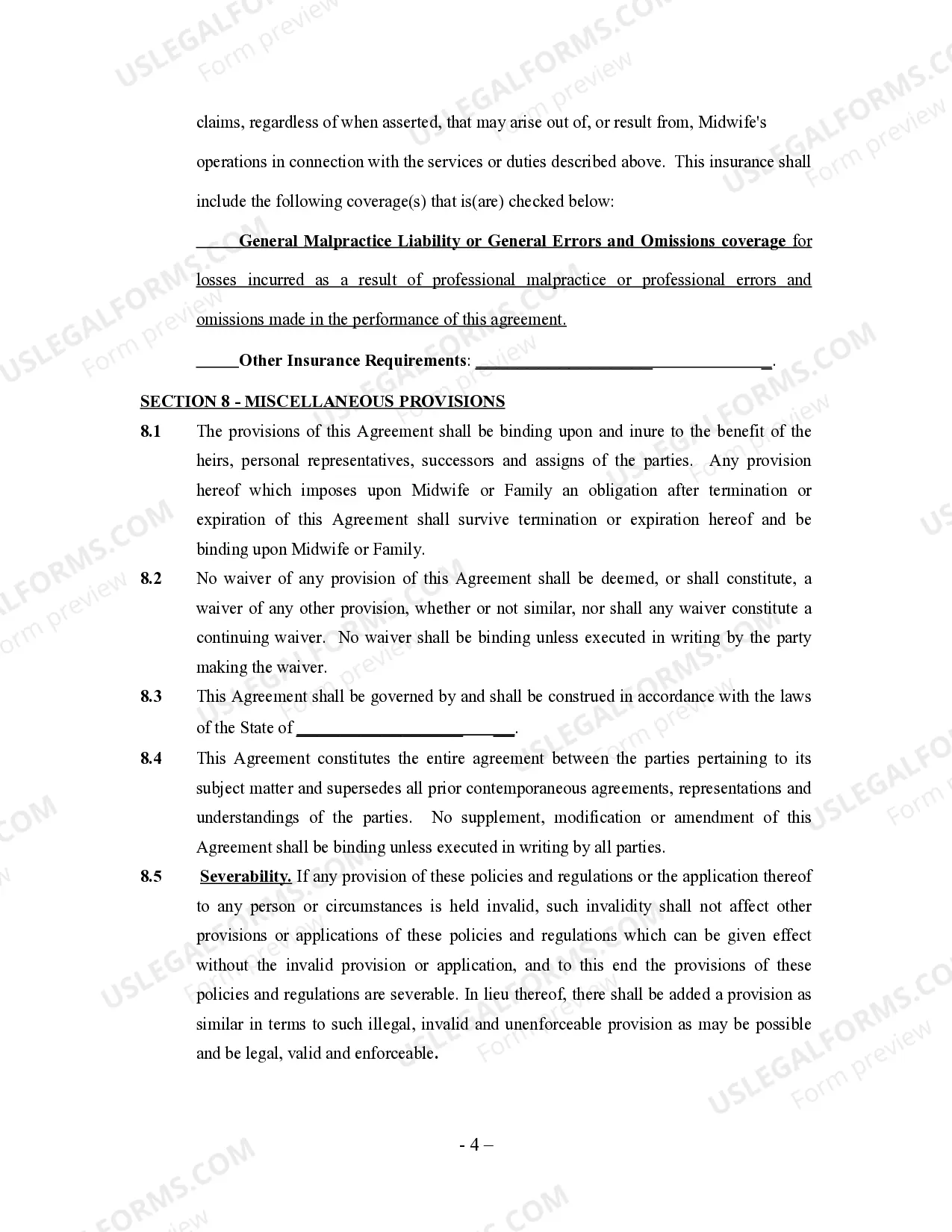 Preview Midwife Agreement - Self-Employed Independent Contractor