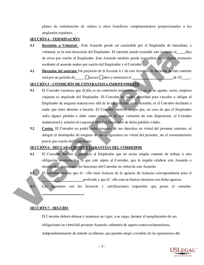 Preview Acuerdo de corredor: contratista independiente que trabaja por cuenta propia