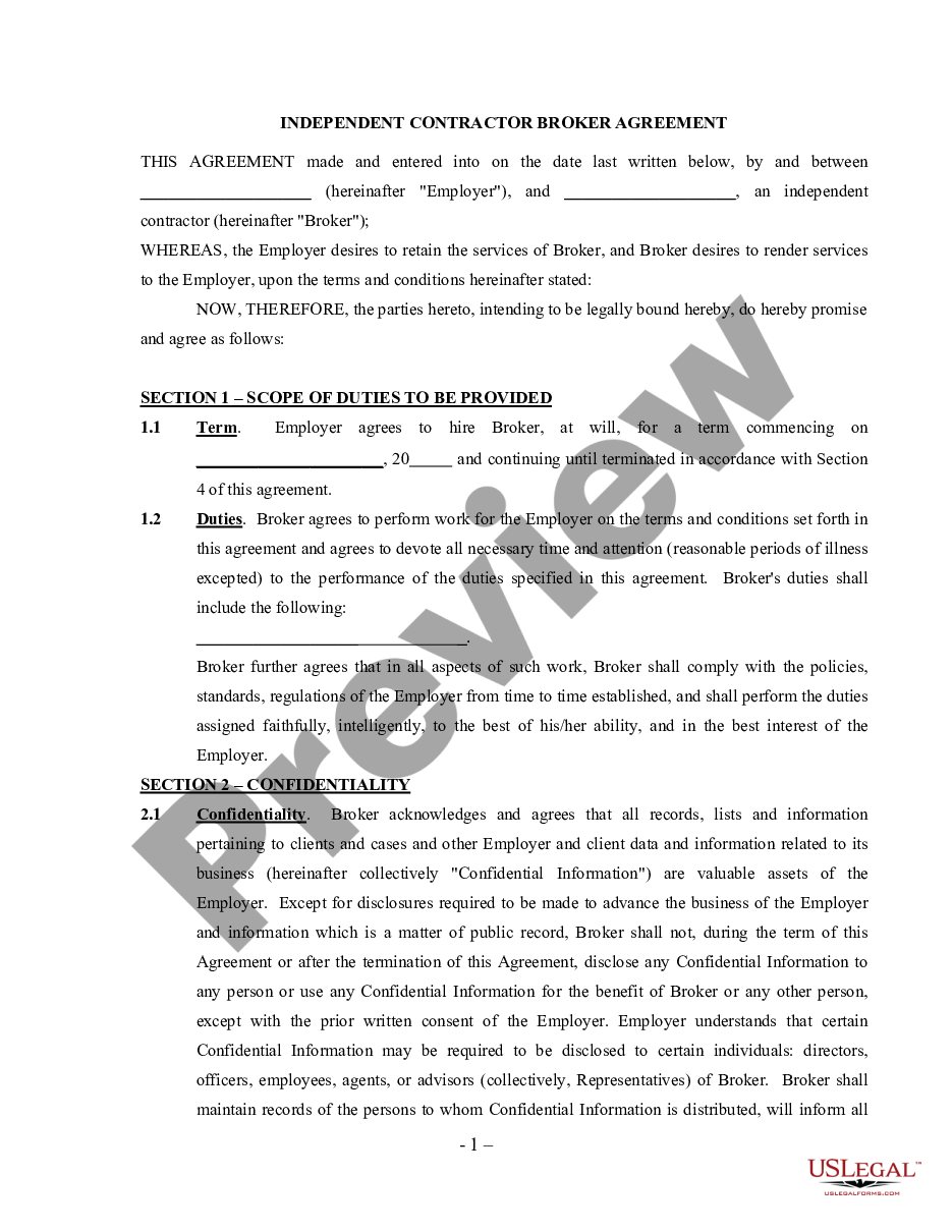 page 0 Broker Agreement - Self-Employed Independent Contractor preview