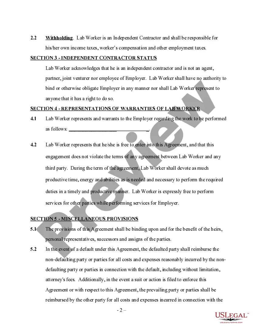 Get Lab Worker Employment Contract - Self-Employed Preview Lab Worker Employment Contract - Self-Employed