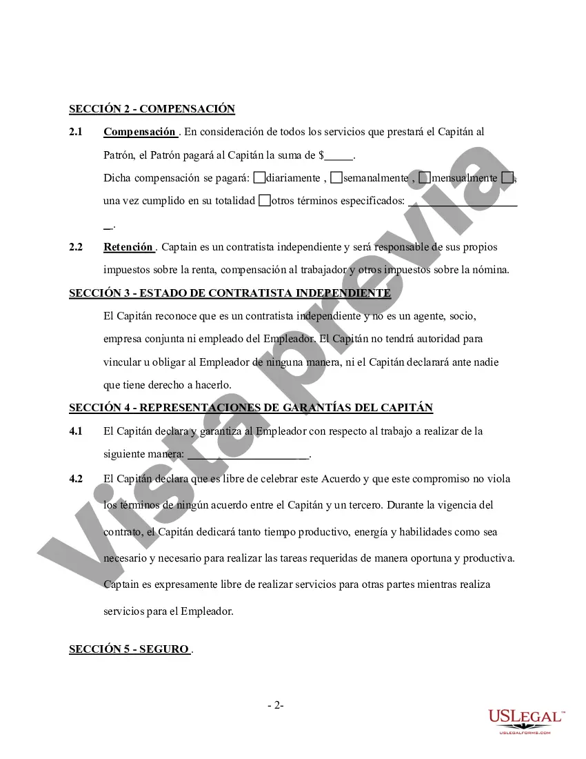 Preview Contrato de servicio de capitán de barco chárter: autónomo