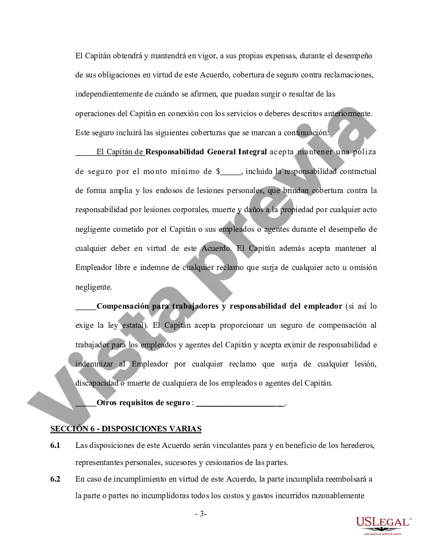 Preview Contrato de servicio de capitán de barco chárter: autónomo