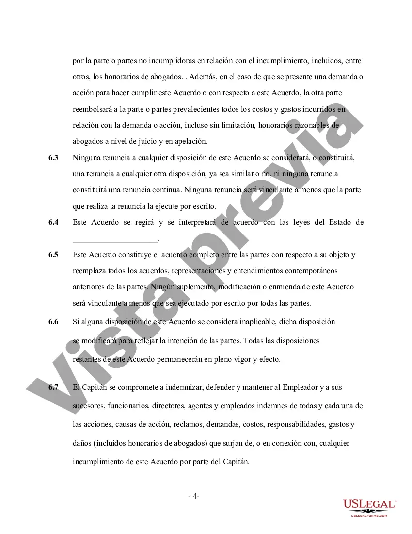 Preview Contrato de servicio de capitán de barco chárter: autónomo