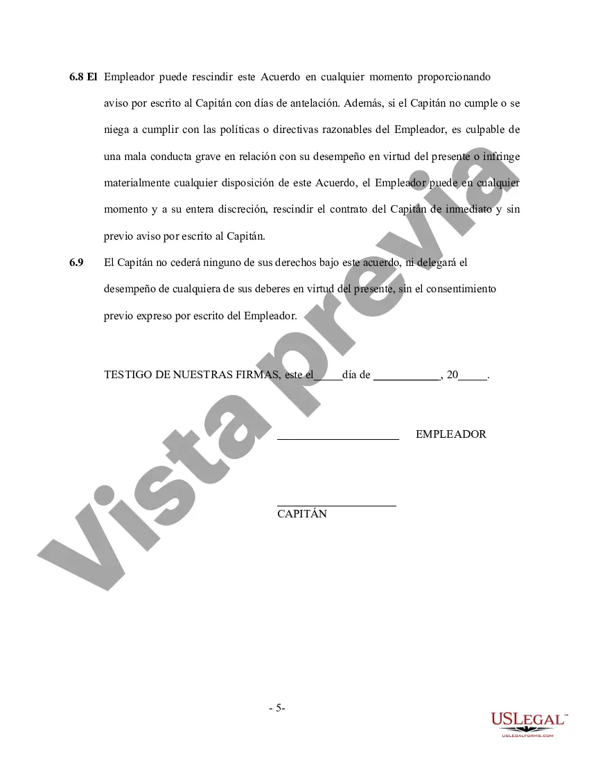 Preview Contrato de servicio de capitán de barco chárter: autónomo