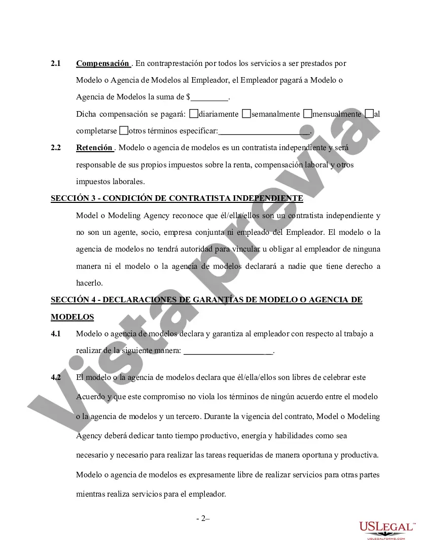 Preview Contrato de servicios de modelaje - Autónomo