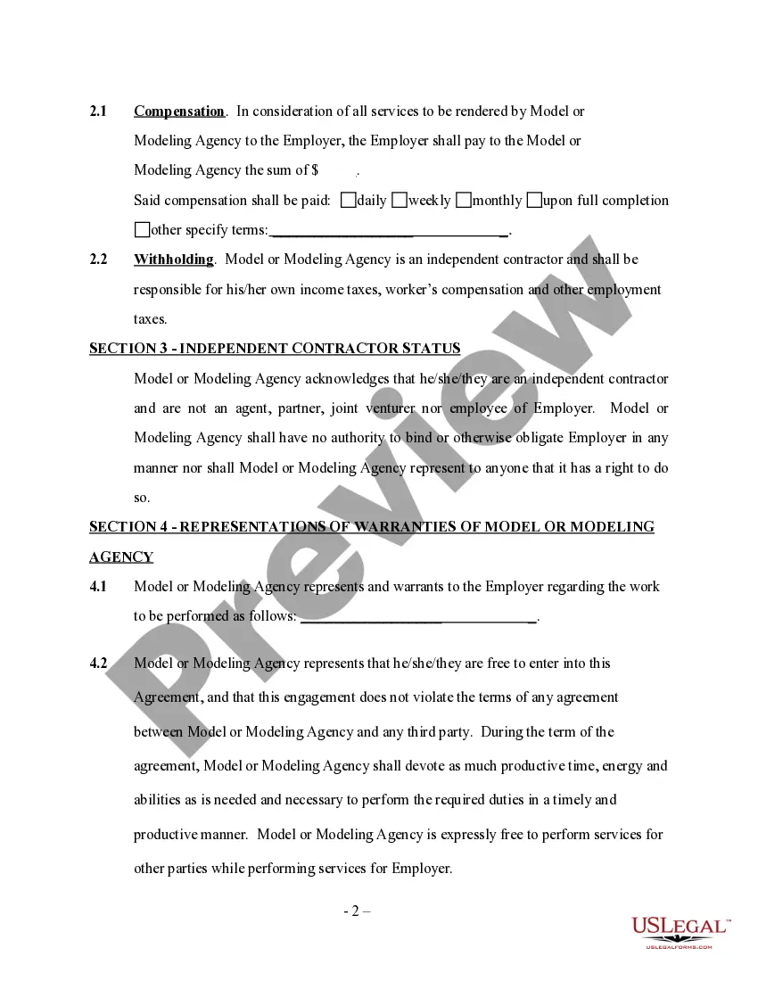Preview Modeling Services Contract - Self-Employed