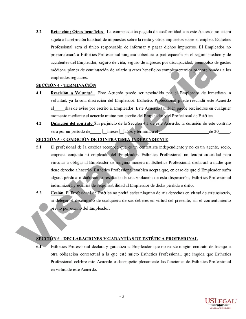 Preview Acuerdo de Estética para Contratistas Independientes que Trabajan por Cuenta Propia
