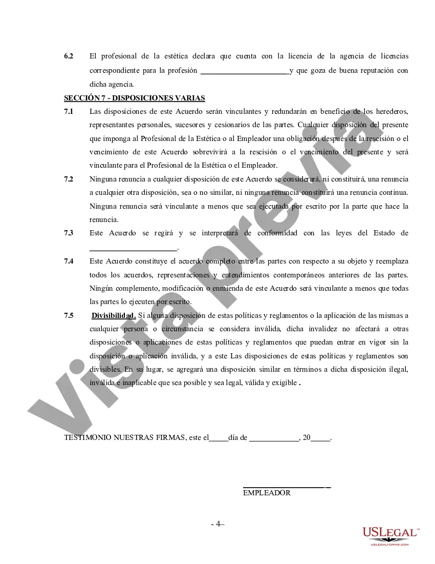 Preview Acuerdo de Estética para Contratistas Independientes que Trabajan por Cuenta Propia