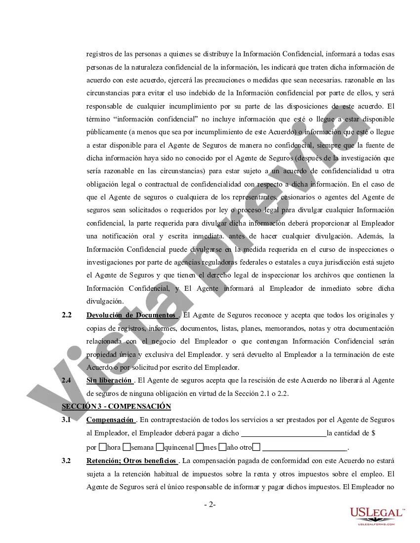 Preview Acuerdo de Agente de Seguros - Contratista Independiente Trabajador por Cuenta Propia