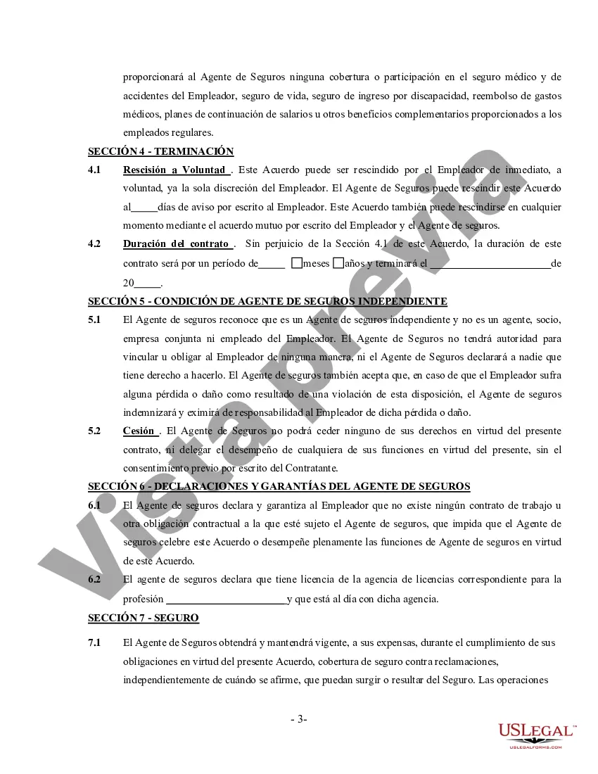 Preview Acuerdo de Agente de Seguros - Contratista Independiente Trabajador por Cuenta Propia