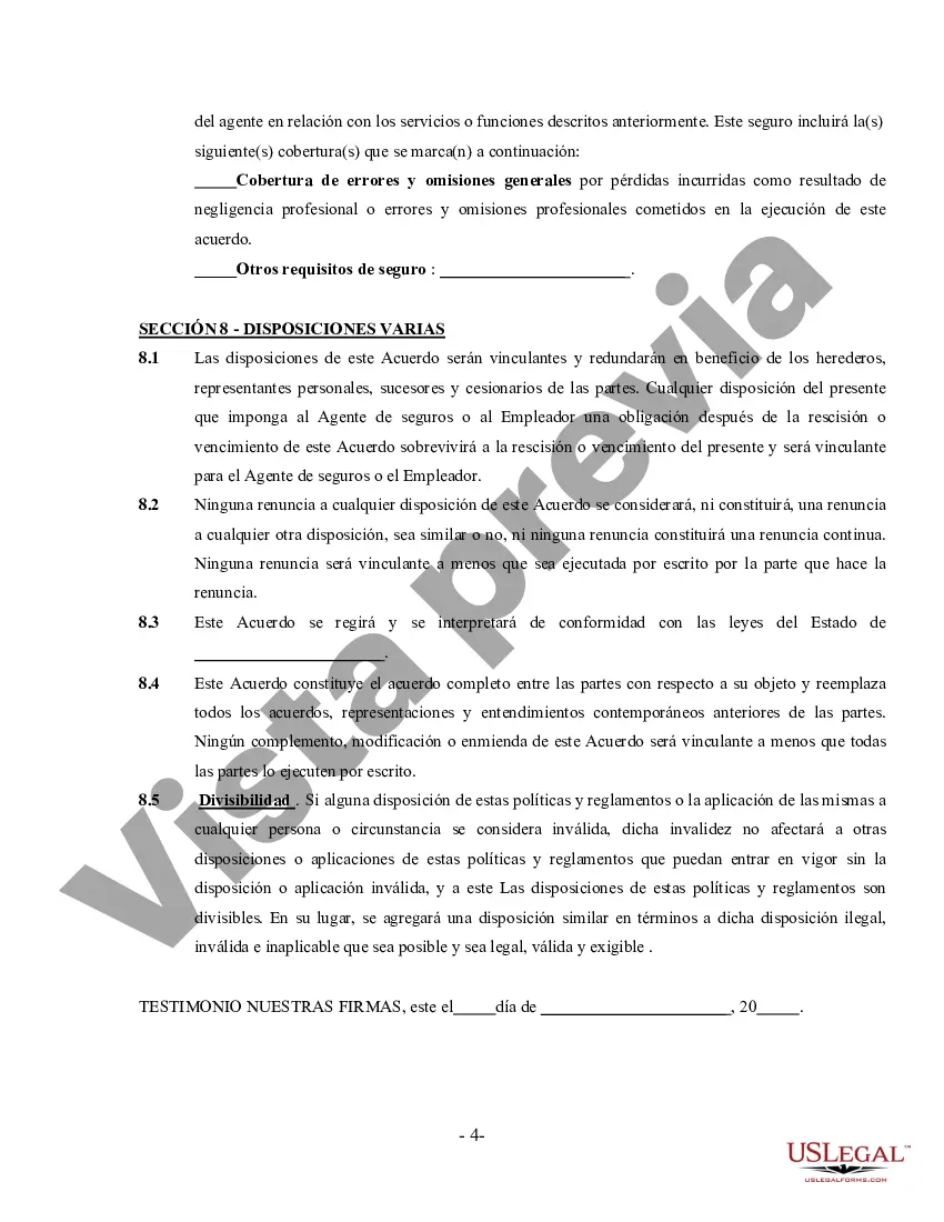 Preview Acuerdo de Agente de Seguros - Contratista Independiente Trabajador por Cuenta Propia