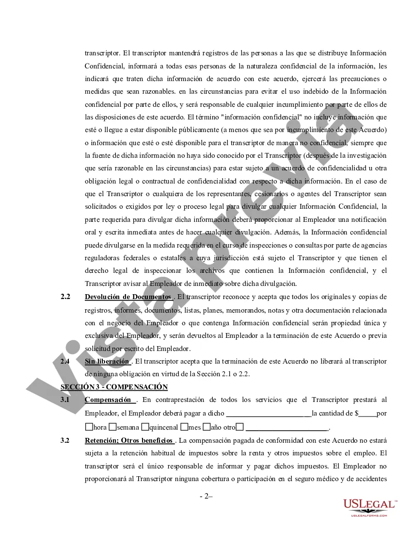 Preview Acuerdo de Transcriptor Médico - Contratista Independiente Trabajador por Cuenta Propia