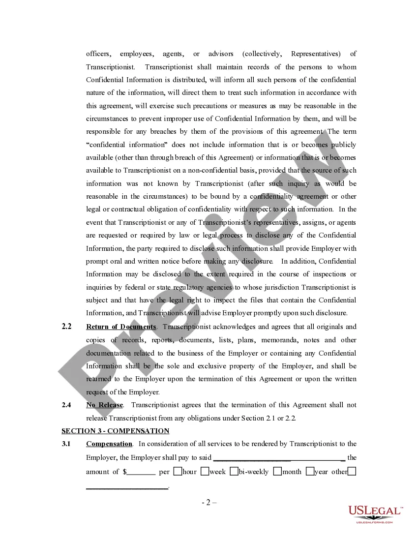 Preview Medical Transcriptionist Agreement - Self-Employed Independent Contractor
