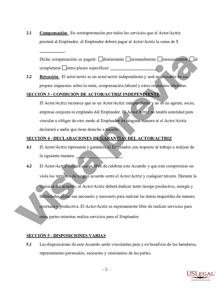 Preview Actor - Actriz Acuerdo Laboral - Trabajador Independiente Contratista Independiente