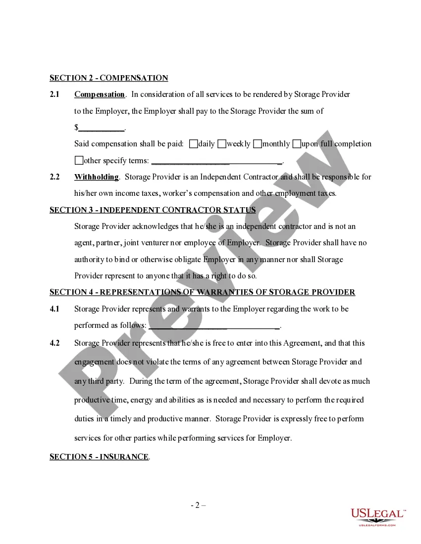 Get Storage Services Contract - Self-Employed Preview Storage Services Contract - Self-Employed