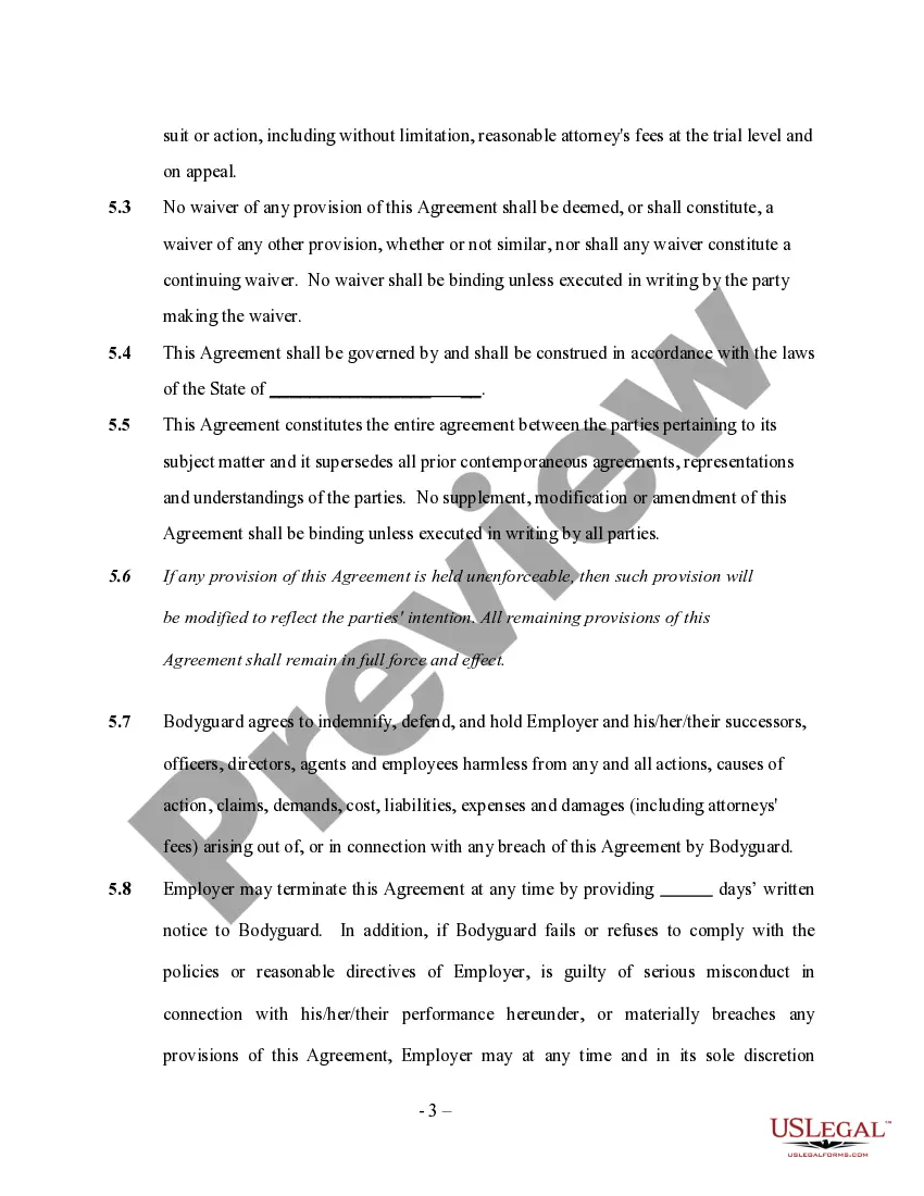 Get Bodyguard Services Contract - Self-Employed Preview Bodyguard Services Contract - Self-Employed