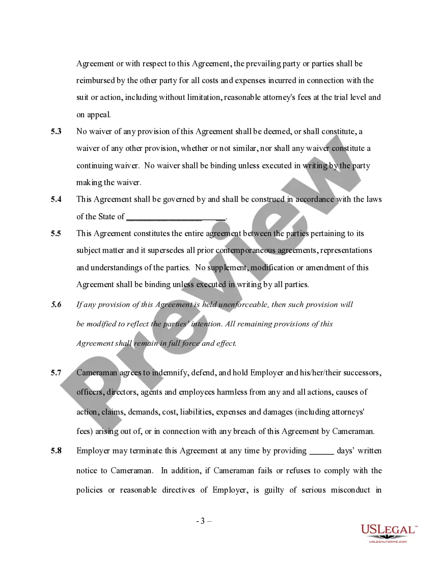 Get Cameraman Services Contract - Self-Employed Preview Cameraman Services Contract - Self-Employed