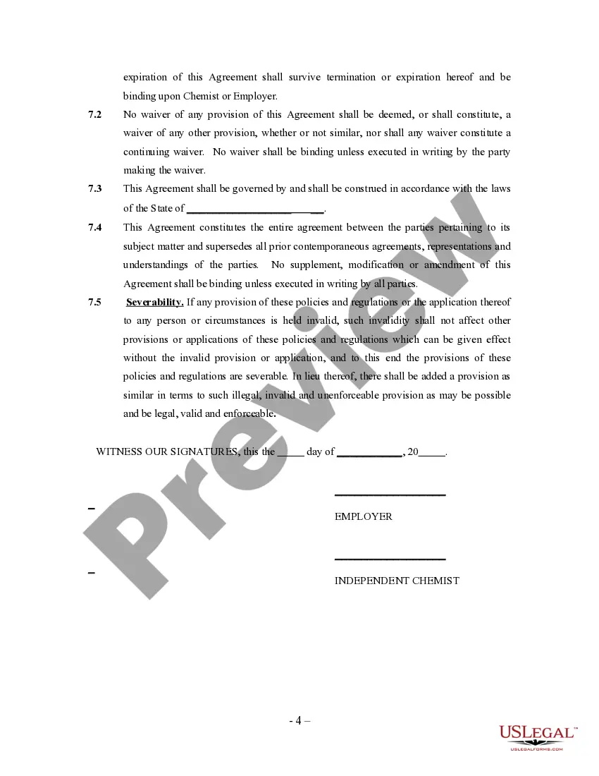 Get Self-Employed Independent Contractor Chemist Agreement Preview Self-Employed Independent Contractor Chemist Agreement