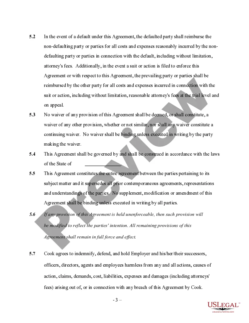 Get Cook Services Contract - Self-Employed Preview Cook Services Contract - Self-Employed