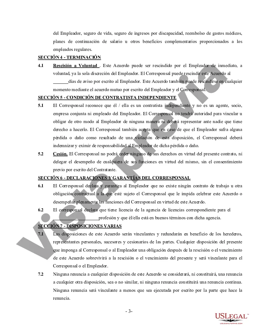 Preview Acuerdo de corresponsalía - Contratista independiente autónomo