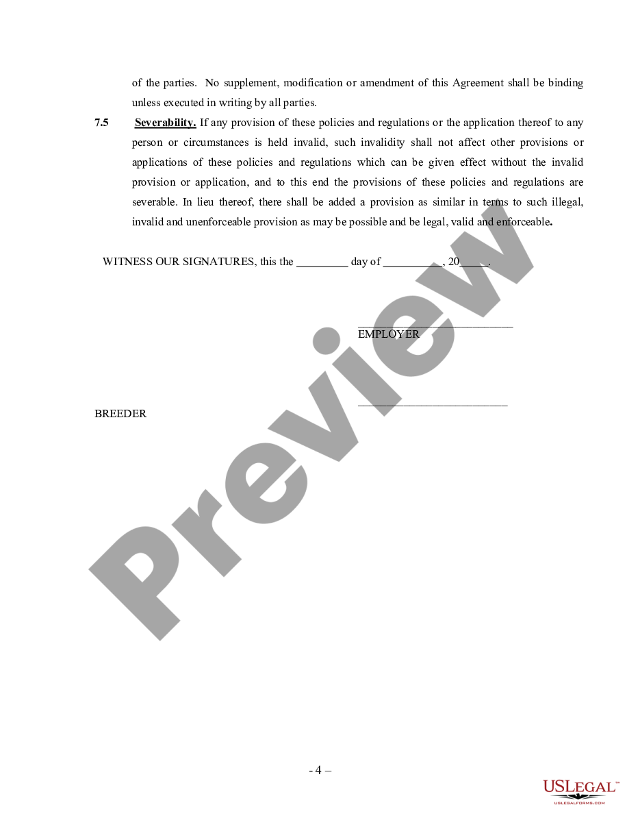 page 3 Breeder Agreement - Self-Employed Independent Contractor preview