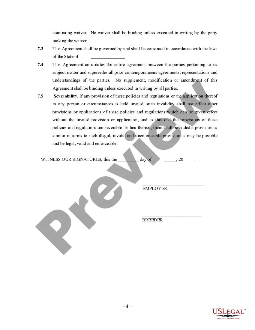 Preview Breeder Agreement - Self-Employed Independent Contractor