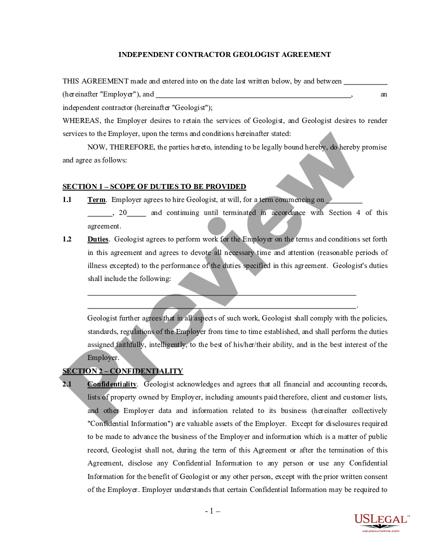 West Virginia Geologist Agreement - Self-Employed Independent ...