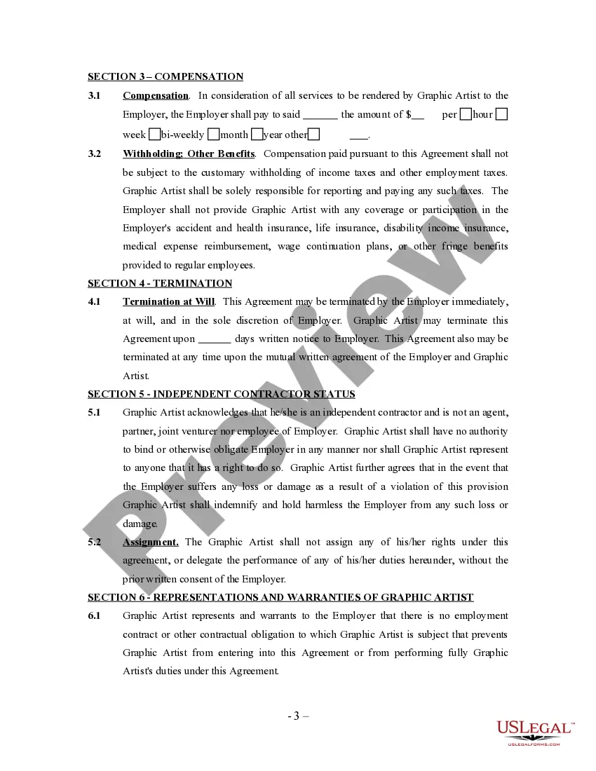 Preview Graphic Artist Agreement - Self-Employed Independent Contractor