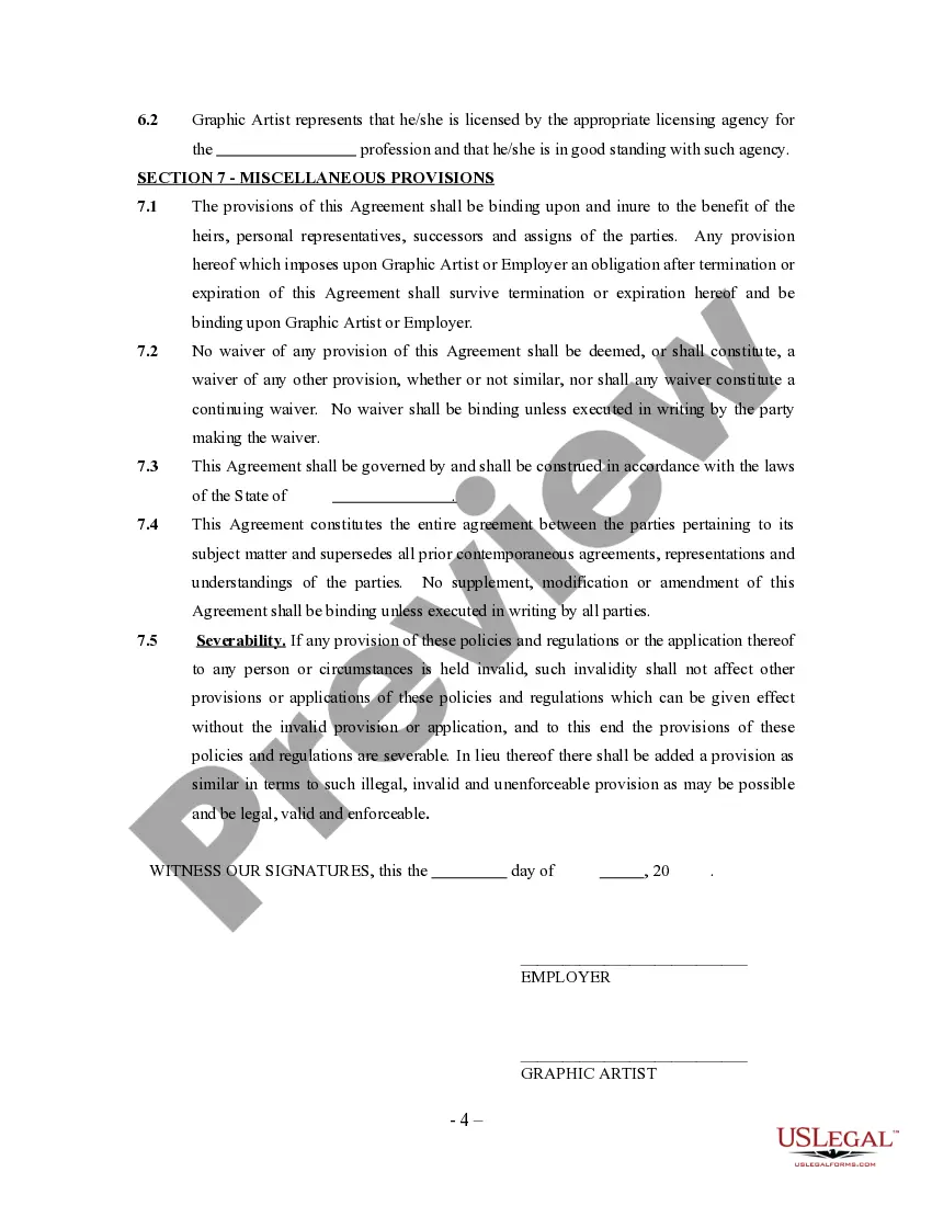 Preview Graphic Artist Agreement - Self-Employed Independent Contractor