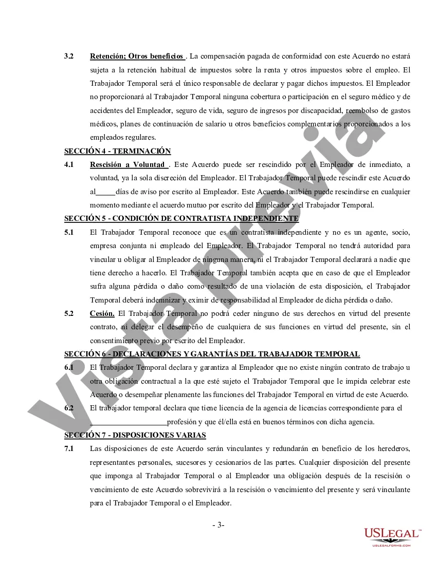 Preview Acuerdo de Trabajador Temporal - Contratista Independiente Trabajador por Cuenta Propia