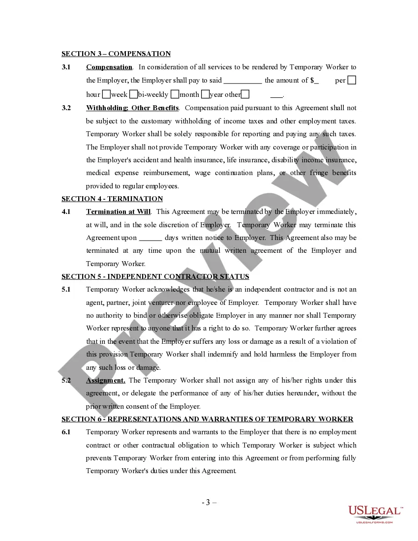 Get Temporary Worker Agreement - Self-Employed Independent Contractor Preview Temporary Worker Agreement - Self-Employed Independent Contractor