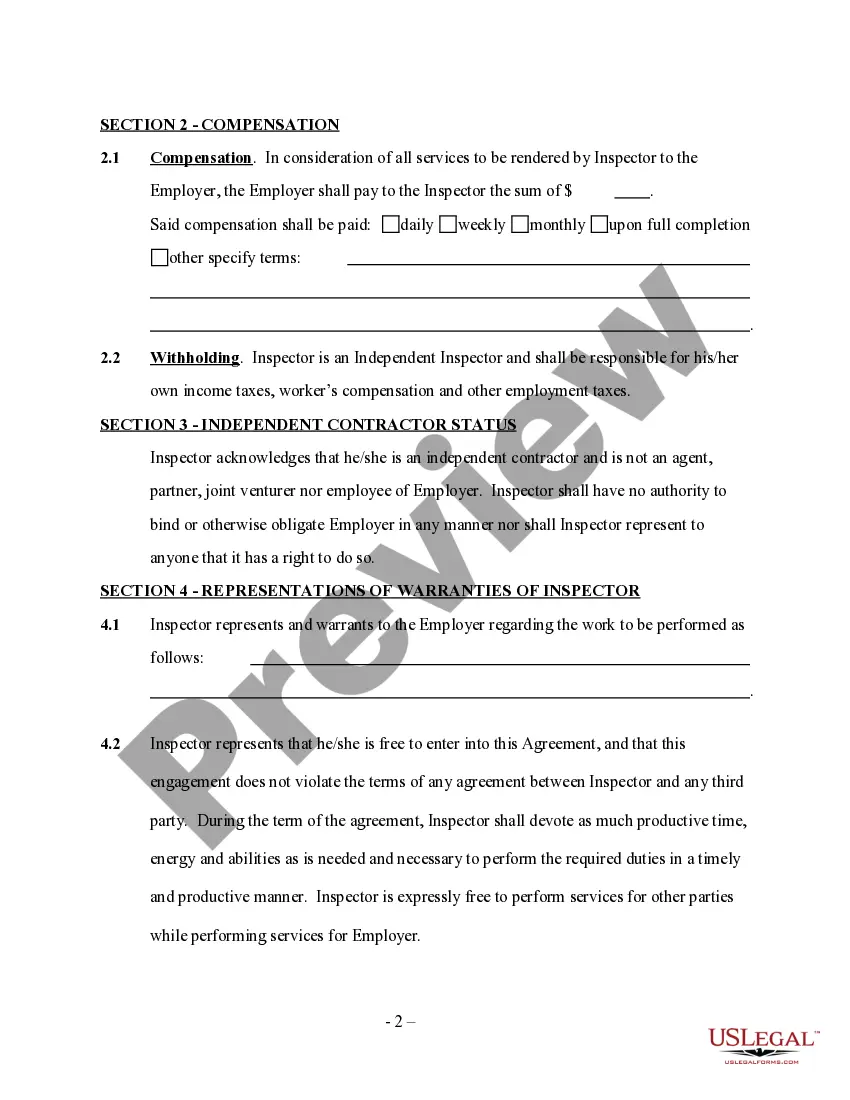 Get Home Inspection Services Contract - Self-Employed Preview Home Inspection Services Contract - Self-Employed