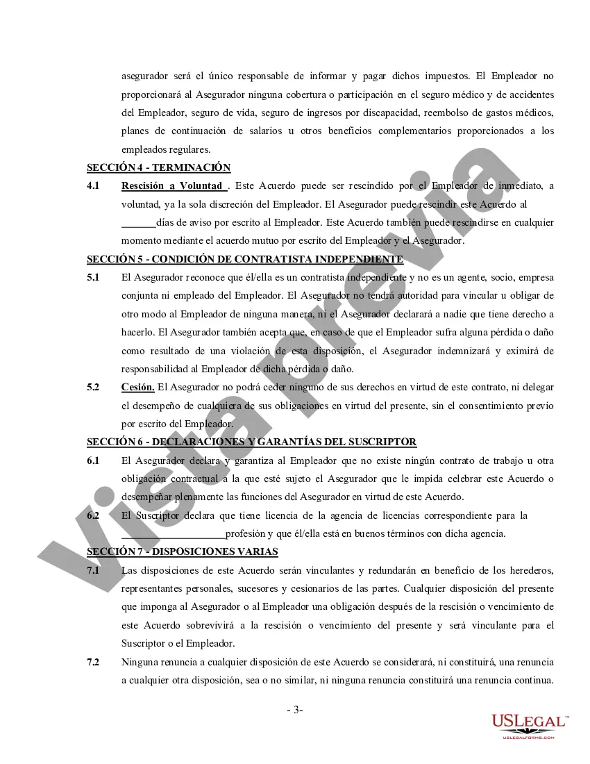 Preview Acuerdo de Suscriptor - Contratista Independiente que Trabaja por Cuenta Propia