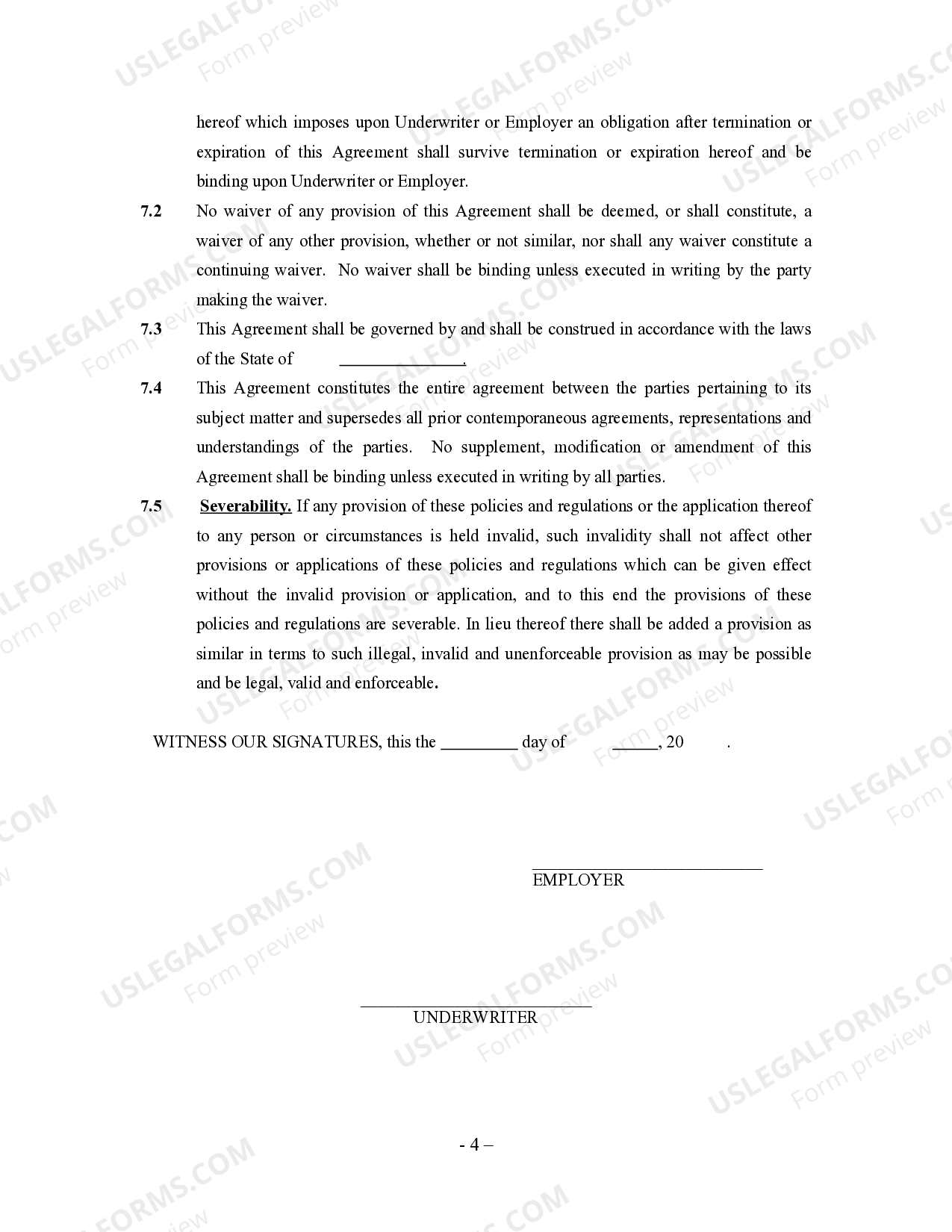 Underwriter Agreement Self Underwriter Agreement US Legal Forms