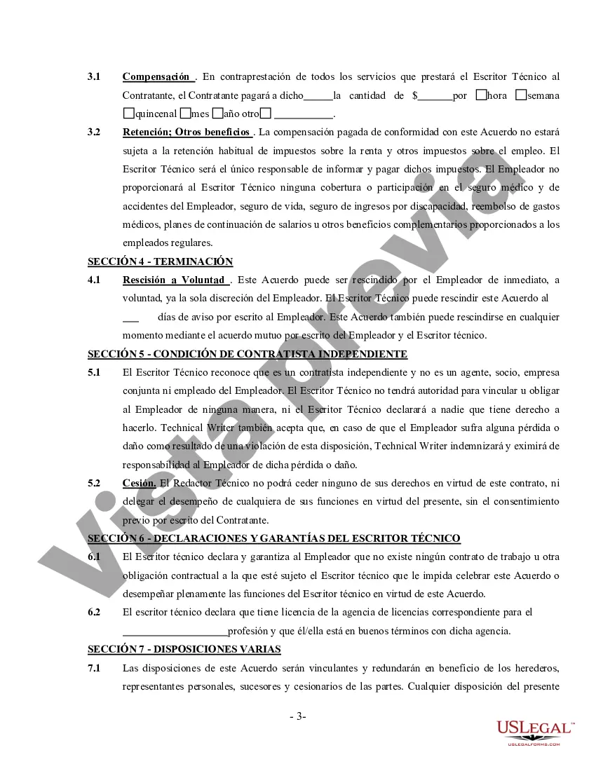 Preview Contrato de escritor técnico: contratista independiente autónomo