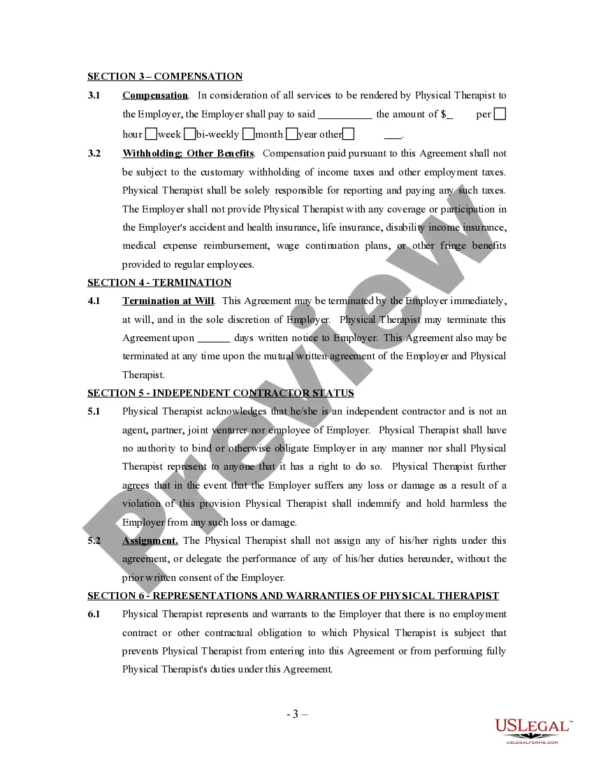 Get Physical Therapist Agreement - Self-Employed Independent Contractor Preview Physical Therapist Agreement - Self-Employed Independent Contractor