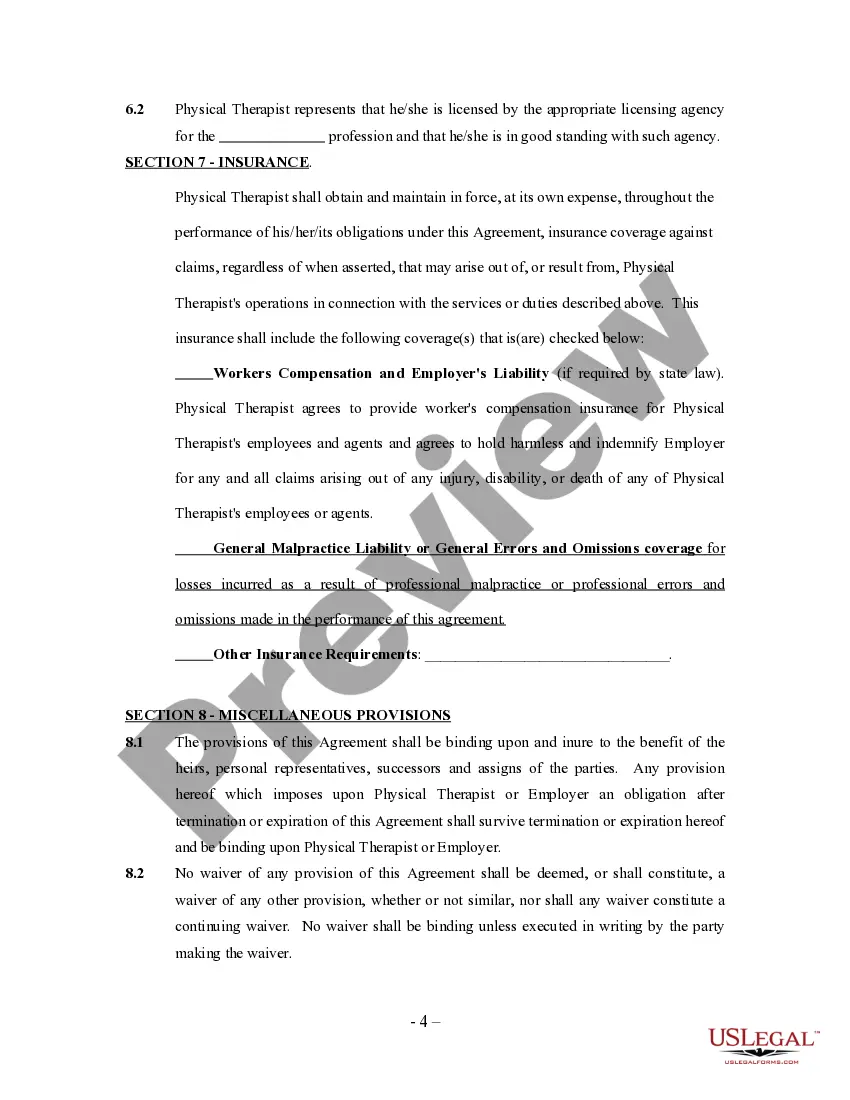 Get Physical Therapist Agreement - Self-Employed Independent Contractor Preview Physical Therapist Agreement - Self-Employed Independent Contractor