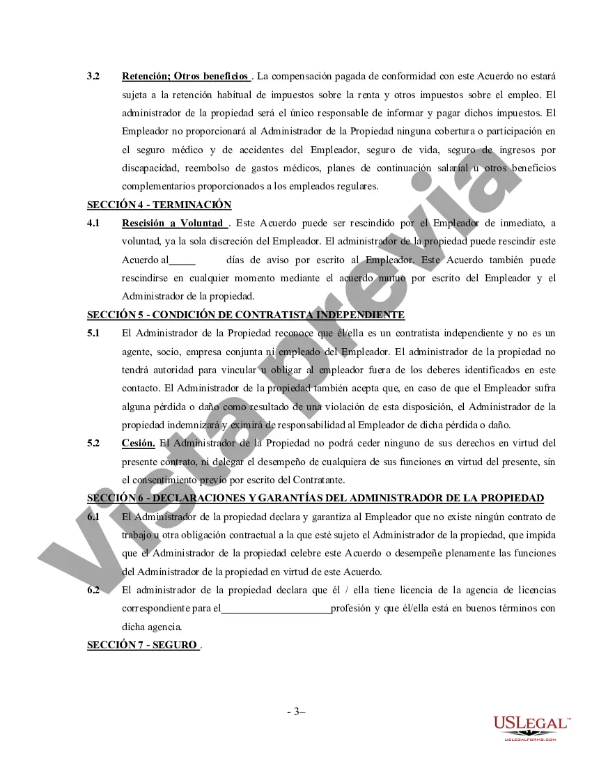 Preview Acuerdo de administrador de la propiedad: contratista independiente que trabaja por cuenta propia