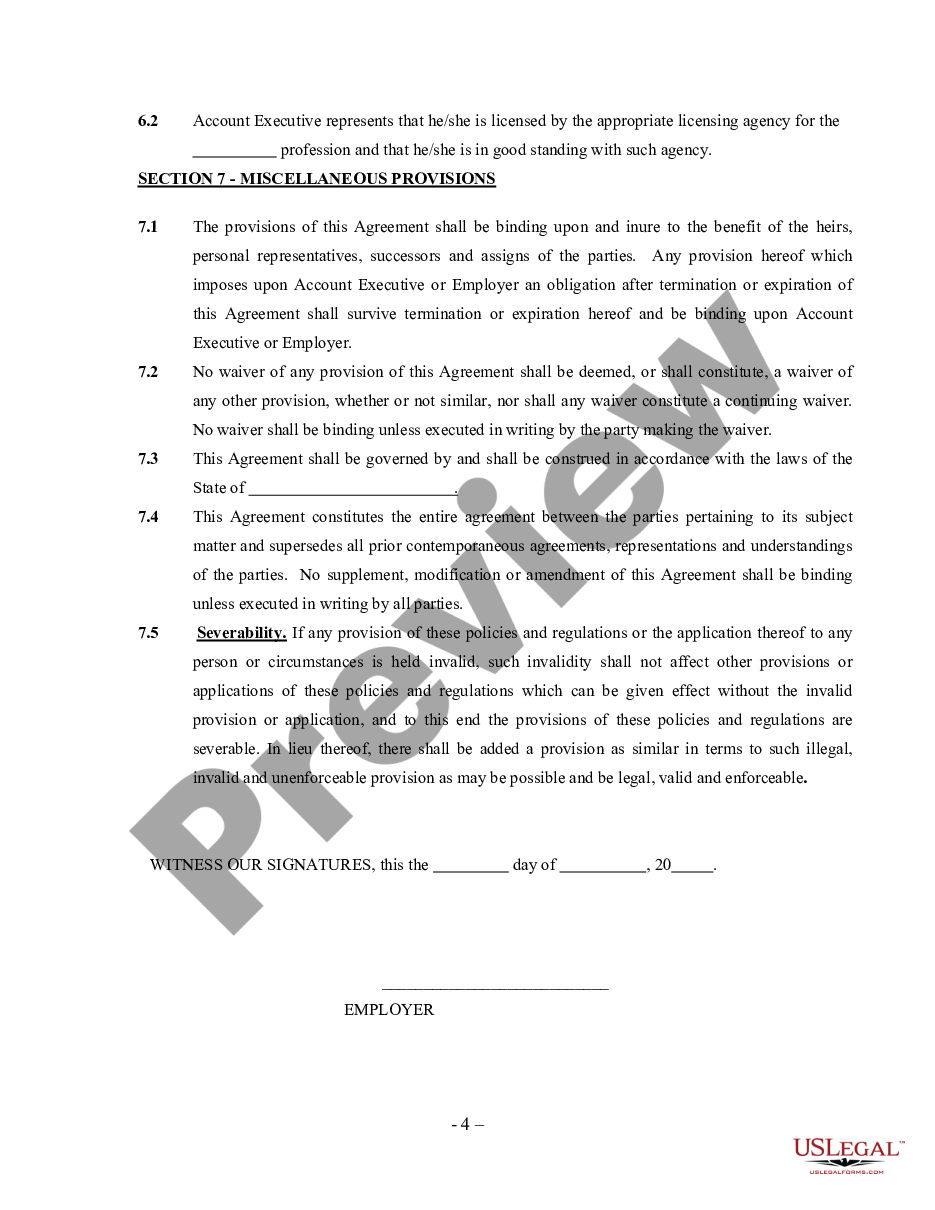 page 3 Account Executive Agreement - Self-Employed Independent Contractor preview
