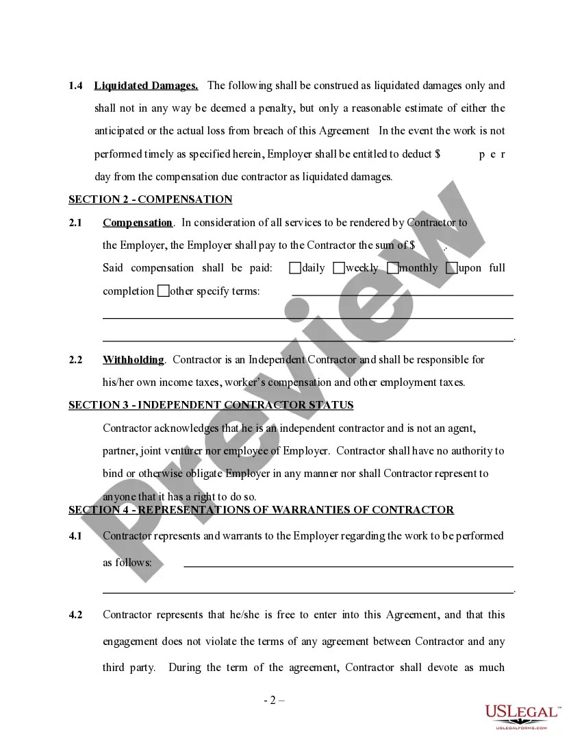 Preview Hot Tub Installation Contractor Agreement - Self-Employed