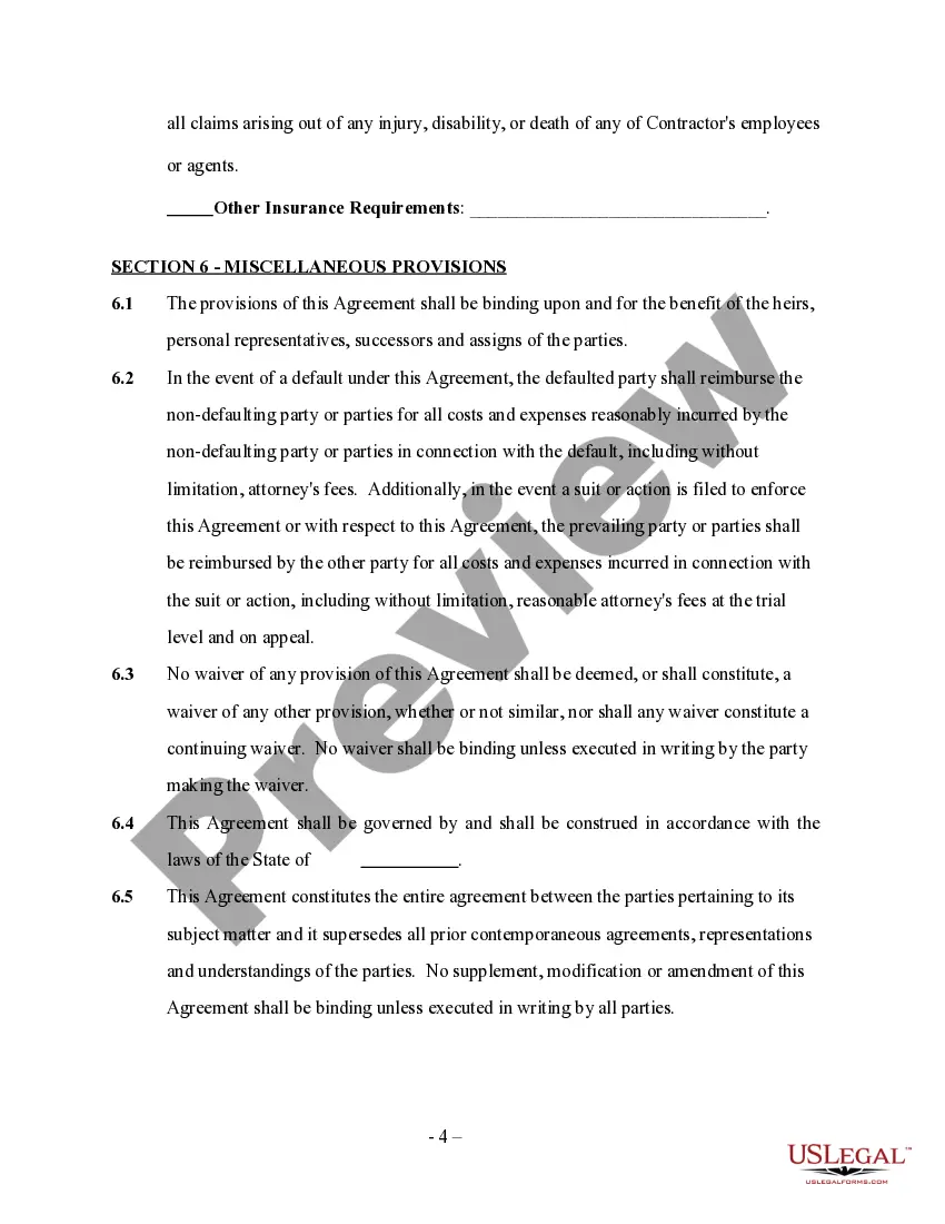 Preview Hot Tub Installation Contractor Agreement - Self-Employed