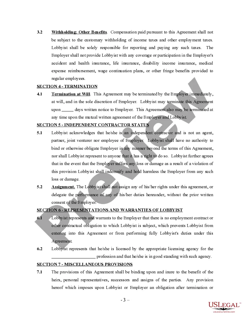 Get Lobbyist Agreement - Self-Employed Independent Contractor Preview Lobbyist Agreement - Self-Employed Independent Contractor