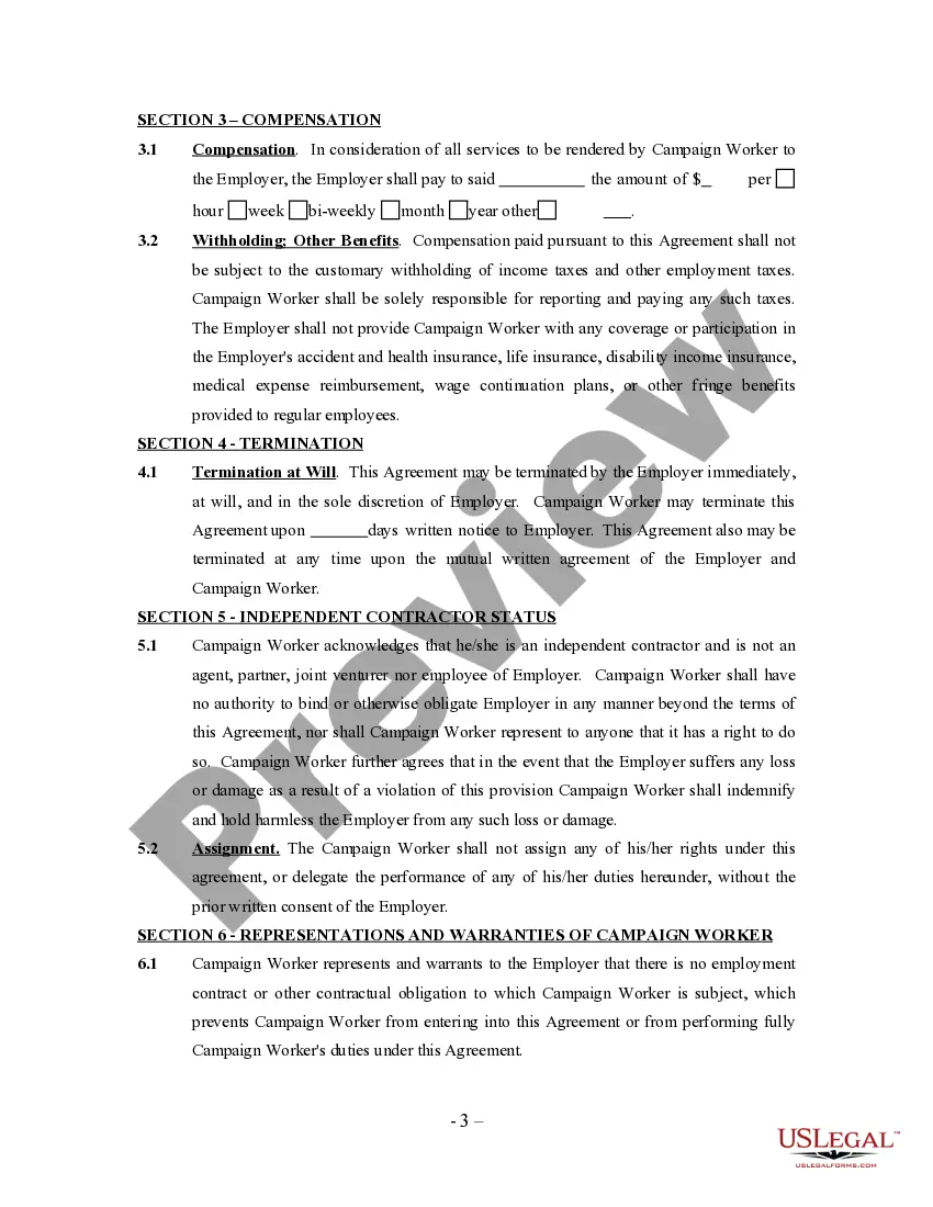 Get Campaign Worker Agreement - Self-Employed Independent Contractor Preview Campaign Worker Agreement - Self-Employed Independent Contractor
