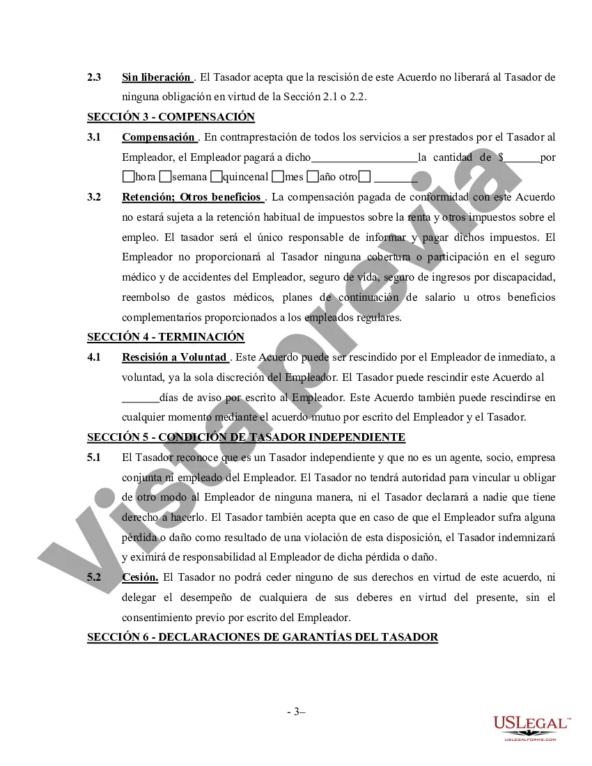 Preview Acuerdo de Tasación - Contratista Independiente Trabajador por Cuenta Propia