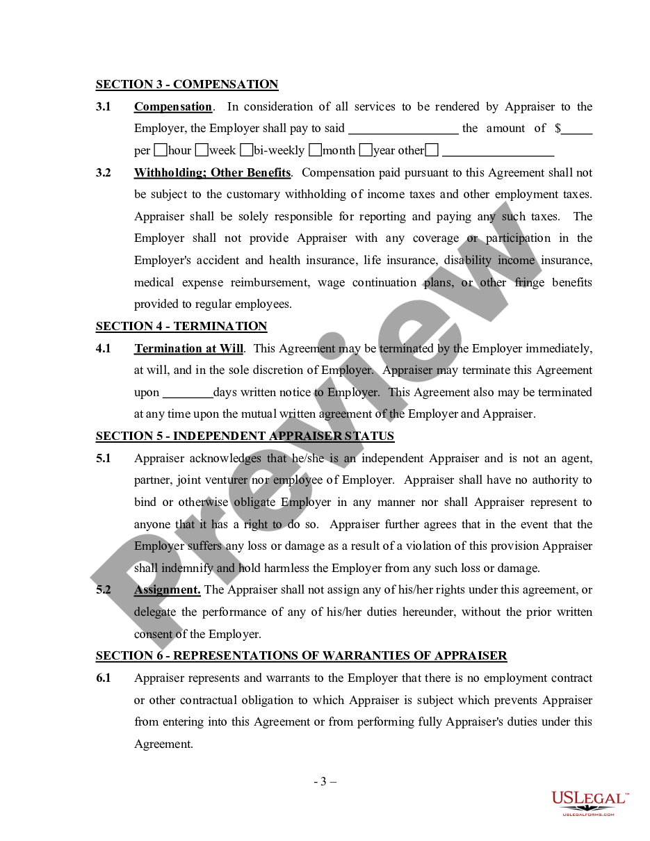 page 2 Appraisal Agreement - Self-Employed Independent Contractor preview