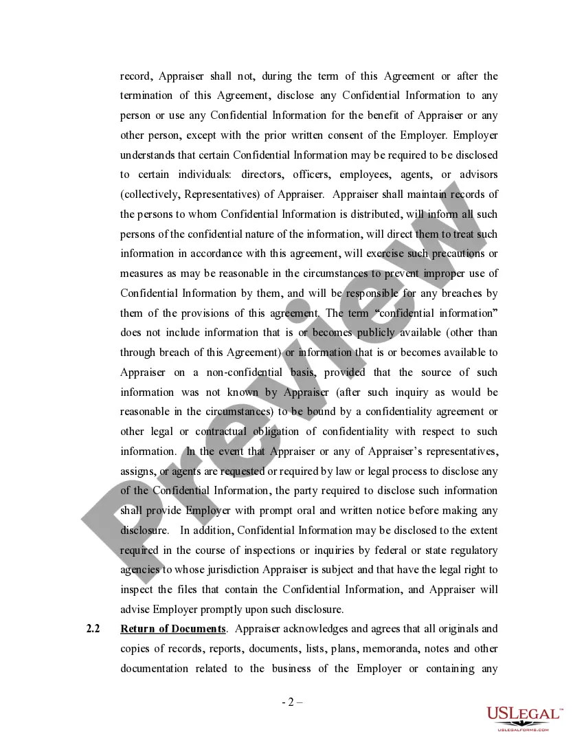 Preview Appraisal Agreement - Self-Employed Independent Contractor