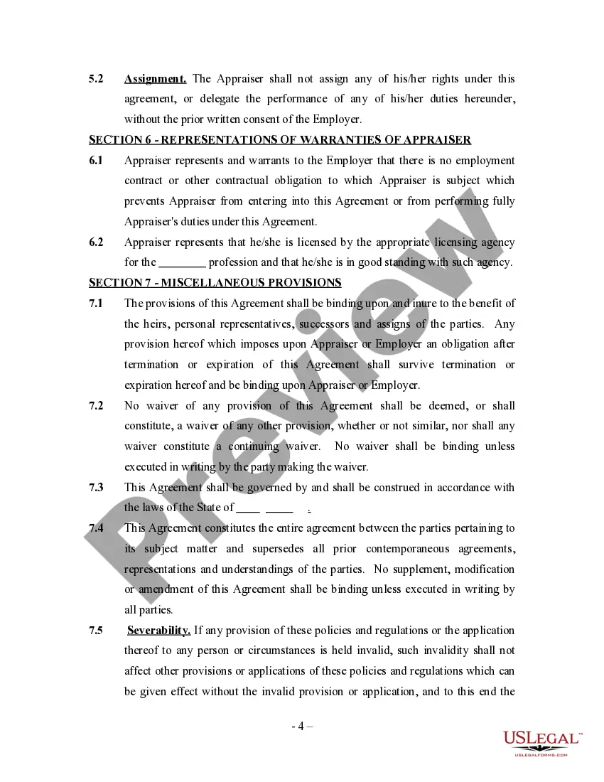 Preview Appraisal Agreement - Self-Employed Independent Contractor